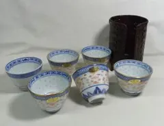 中国景徳鎮　蛍焼茶器　透け茶碗　中国茶　湯呑　茶杯　煎茶道具　6客