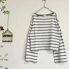 H&M /ボーダーセーター サマーニット 長袖 ホワイト ネイビー XS