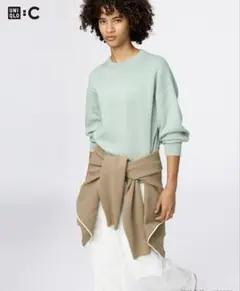 スムースコットンクルーネックセーター ライトグリーン