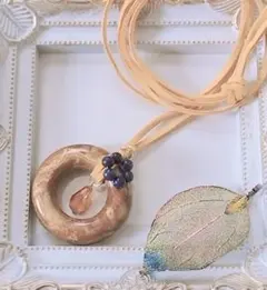 スエード調ひも付 輪っかネックレス(ラピスラズリ)