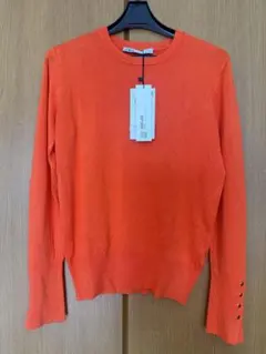 新品未使用タグ付き　ZARA薄手ニット　金ボタン　長袖　ストレッチ　L