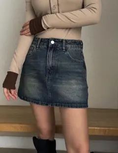 ダークデニム ミニスカート バックポケット付き