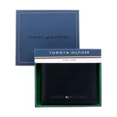トミーヒルフィガー 財布 二つ折り レザー 本革 ブラック 黒色 ミニ財布 新品