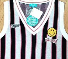 クアトロユナイテッド　トップス　ベスト　ゴルフウエア　ニコちゃん　ストライプ