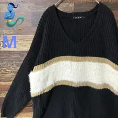 【美品】INGNI Vネックニットセーター 黒/白/金茶　M 可愛い