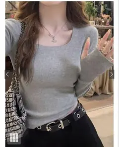 お値下げ中‼️サムホール付きリブニットトップス[yz676]