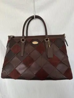 COACH トートバッグ レザー ワインレッド　パッチワーク ストラップ付き