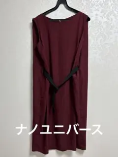 バーガンディ ノースリーブ ひざ丈ワンピース