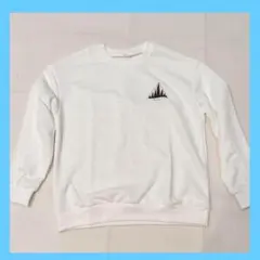 ホワイト トレーナー Mサイズ 山の刺繍 スポーツシャツ メンズ 長袖