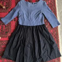 SHIPS ストライプ 長袖 ひざ丈ワンピース