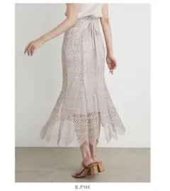 snidel スナイデル　ヘムフレアレーススカート　ベビーピンク　0