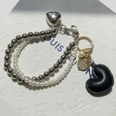 パール×ハート キーリング ガーリー 韓国 じゃらじゃら　チャーム
