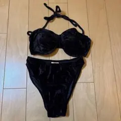 ベロア素材 ビキニ セパレート水着 ブラック