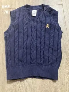 GAP【70】ベビーベスト ネイビー ワンポイントくまちゃん