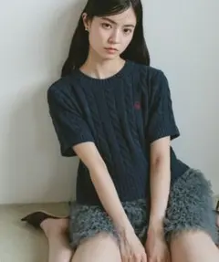 【値下げ中】 VANNIE U オーバルロゴケーブルニット ネイビー