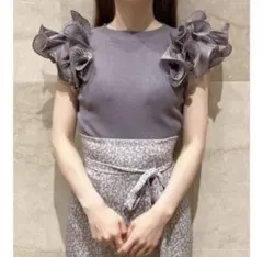 SNIDEL スナイデル　ラッフルスリーブニットプルオーバー　トップス