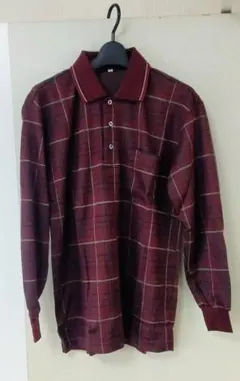 バーガンディ チェック柄 ポロシャツ 長袖