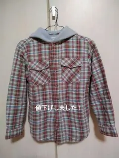 L.L.Beanキッズフランネル　チェック柄フリースフードジャケット 140cm