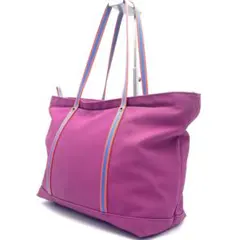 【極美品】ラコステ トートバッグ PVCレザー パープル ストライプ