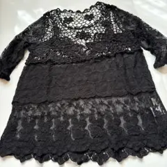 ブラック レース 五分袖 トップス