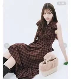 Lily brown ラッフルフリルティアードシャツワンピース チェック