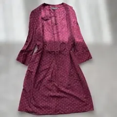 美品【Aライン】ローラアシュレイ ベルト付 膝下丈 ワンピース　紫総柄　13号