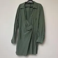 ZARA 長袖シャツワンピース カーキ XXLのサムネイル