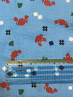 生地 水色 カニ柄 手芸用 綿プリント　和柄　リップル