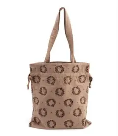 未使用　サマンサモスモス フラワーリース柄刺繍巾着バッグ　ベージュ