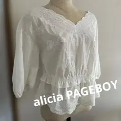 【美品】ページボーイ PAGEBOY お花の刺繍 レース ブラウス F 白