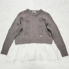 美品☆ルネ　ケーブルニット　シャツドッキング　ペプラム　リブ　36