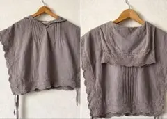 Samansa Mos2レース付き セーラーリネン混 くすみブラウン ナチュラル