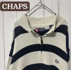 【希少XL】チャップス ハーフジップ ニット ボーダー 刺繍ロゴ コットン100