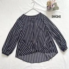 イング INGNI 長袖ブラウス M ネイビー ストライプ