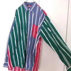 ビンテージ90s　ノーティカ　刺繍ロゴ　ワイシャツ　ストライプ　オーバーサイズ