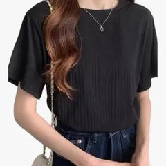 ブラック 半袖 リブTシャツ 袋入り