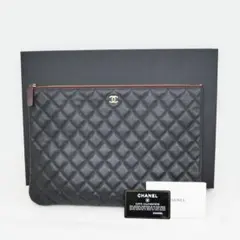 CHANEL ブラック クラッチバッグ シャネル マトラッセ キャビアスキン