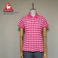 美品◇le coq GOLF ルコックゴルフ カクテル柄 総柄 半袖ポロシャツL