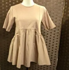 SALE【OPAQUE.CLIP】無地　半袖チュニック　ライトブラウン系　M