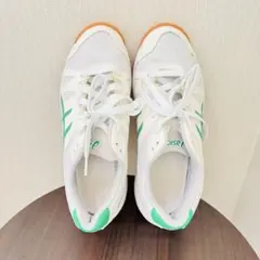 アシックス＊スニーカー【24.5cm】ホワイト×グリーン 軽量 中ズック 上履き