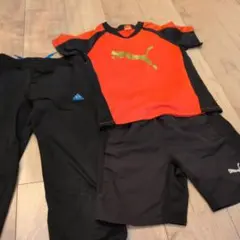 Puma オレンジ黒 シャツ ショーツ　アディダスズボン セット　120サイズ