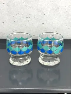 ミッドセンチュリー　うろこ柄グラス　ぽってりグラス　2個セット　レトロポップ