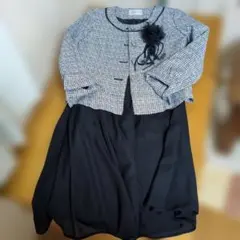 【再値下げ】THEORIA ツイードスーツ 9AR ブラック　コサージュ付