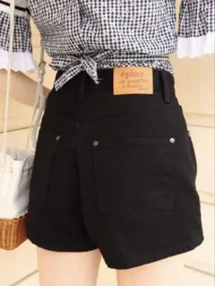 épine ハイウエストデニムショートパンツ　ブラック
