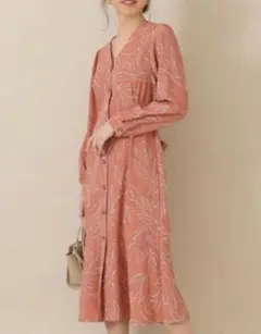 新品 長袖ドレス レトロ 花柄 羽織り マーメイドライン シャツロングワンピース