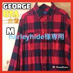 usa古着 GEORGE ネルシャツ 隠れBD チェック レッド ブラック M