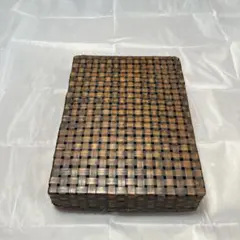 竹籠 四角形 蓋付き　濃い茶色　昭和レトロ