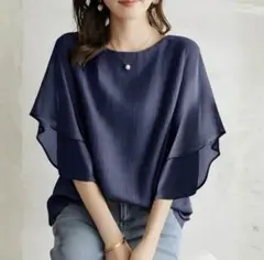 Flosa】layered chiffon blouse /ネイビー - メルカリ