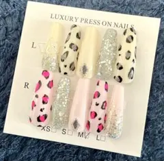 【現品販売】ヒョウ柄グリッター ネイルチップ10本