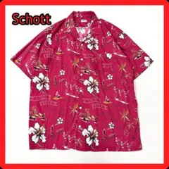 Schott ショット スカル×ハイビスカス 総柄 アロハシャツ4L 希少のサムネイル